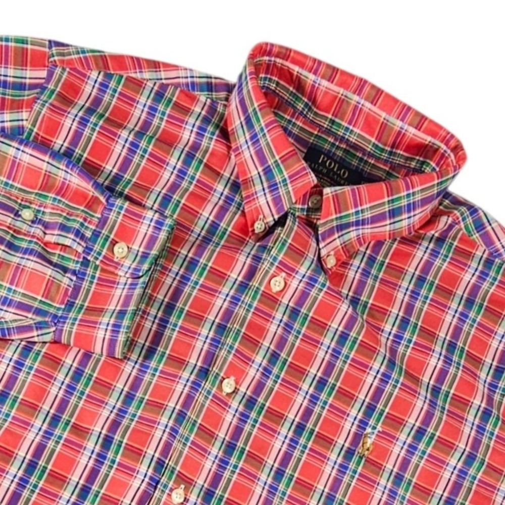 Polo Ralph Lauren Performance XXL Classic Fit Coolmax Plaid Madras Shirt Red EUC